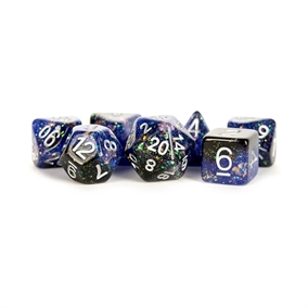 Eternal Blue Black - Polyhedral Resin 16mm - Rollespils Terning Sæt - Metallic Dice Games